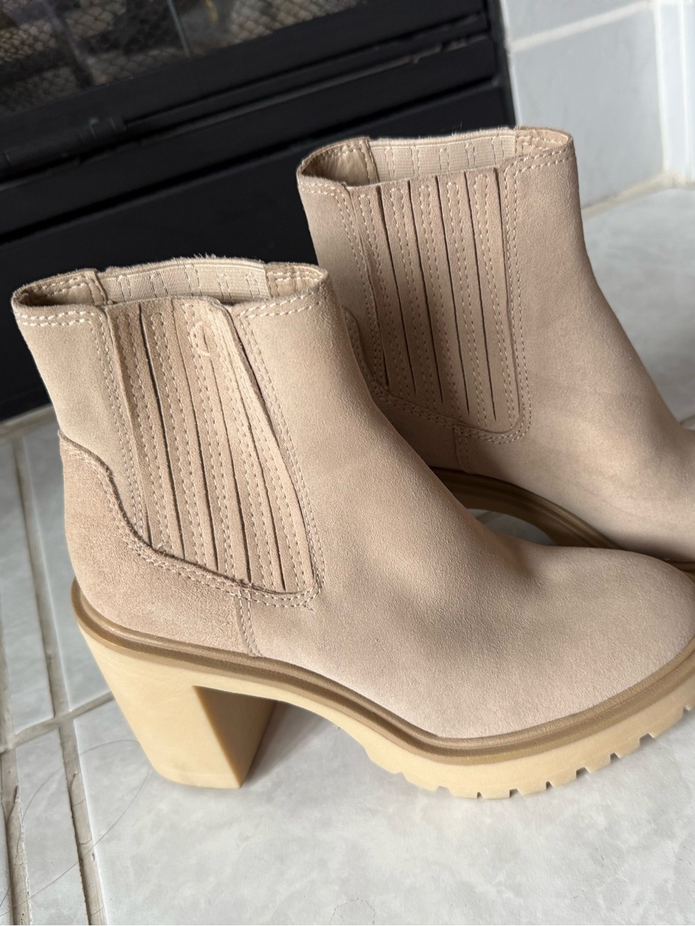 Dolce Vita Beige Suede Platform Chelsea Booties - Women